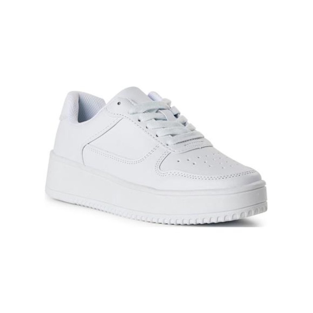 Women's Casual Shoes White Lace-Up Platform Sneakers - Picture 1 of 5